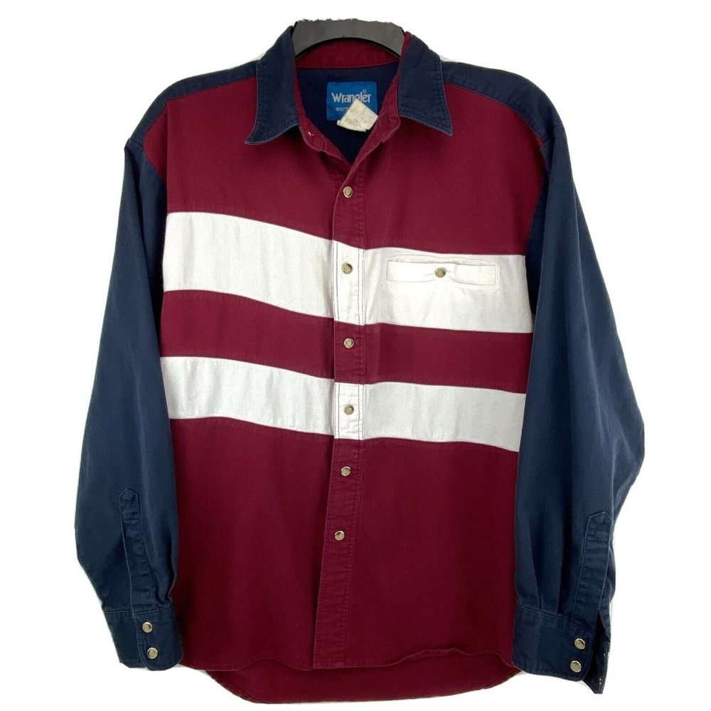 Wrangler Maroon Navy White Striped Casual Button Down Shirt